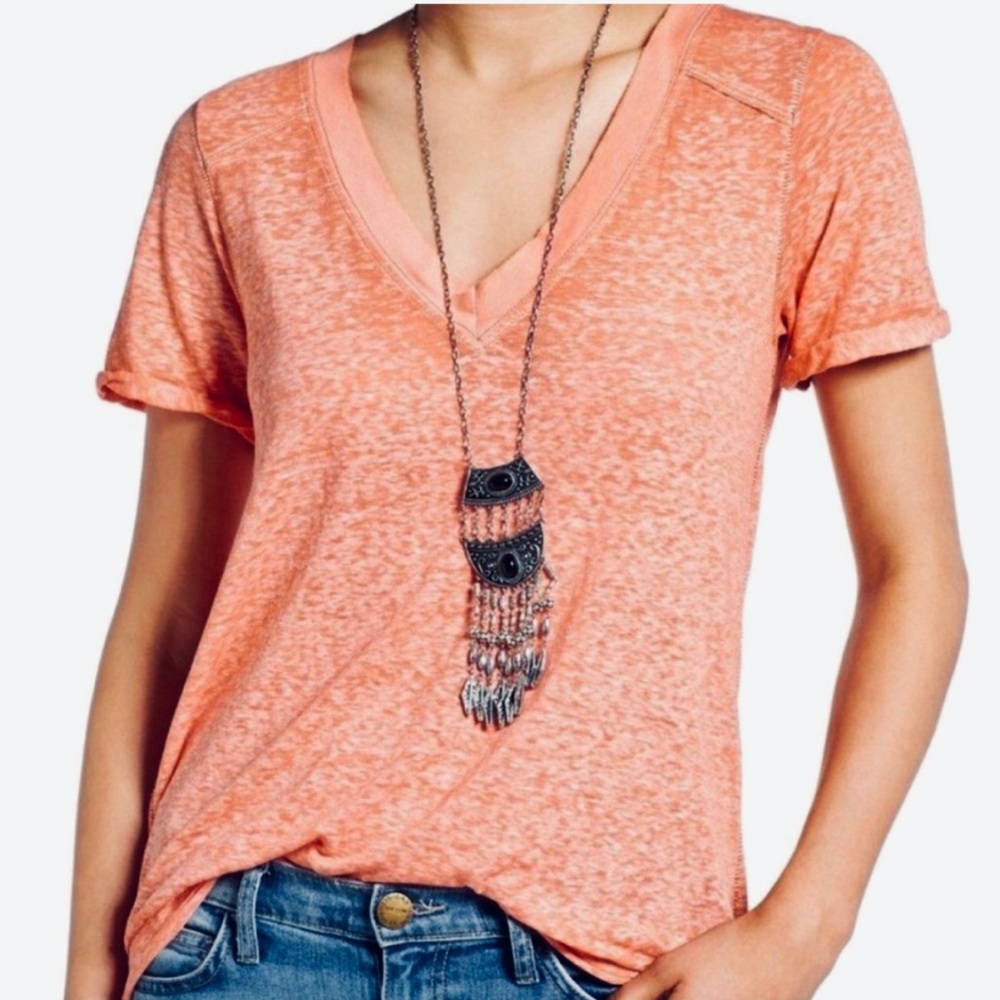FP We The Free heather orange v-neck top. Size small. EUC.